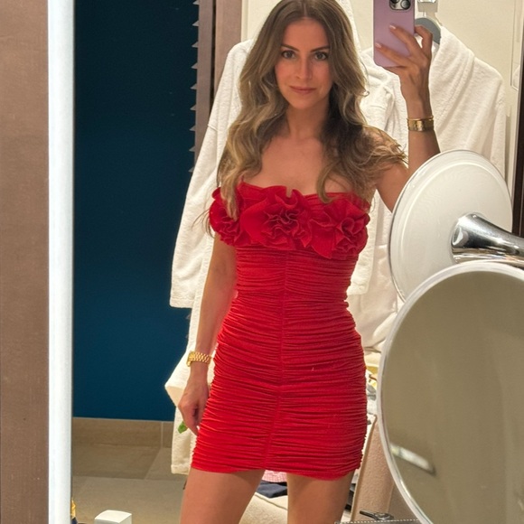 MAYGEL CORONEL
Estribo appliquéd ruched stretch-jersey mini dress. Worn once - Picture 4 of 6